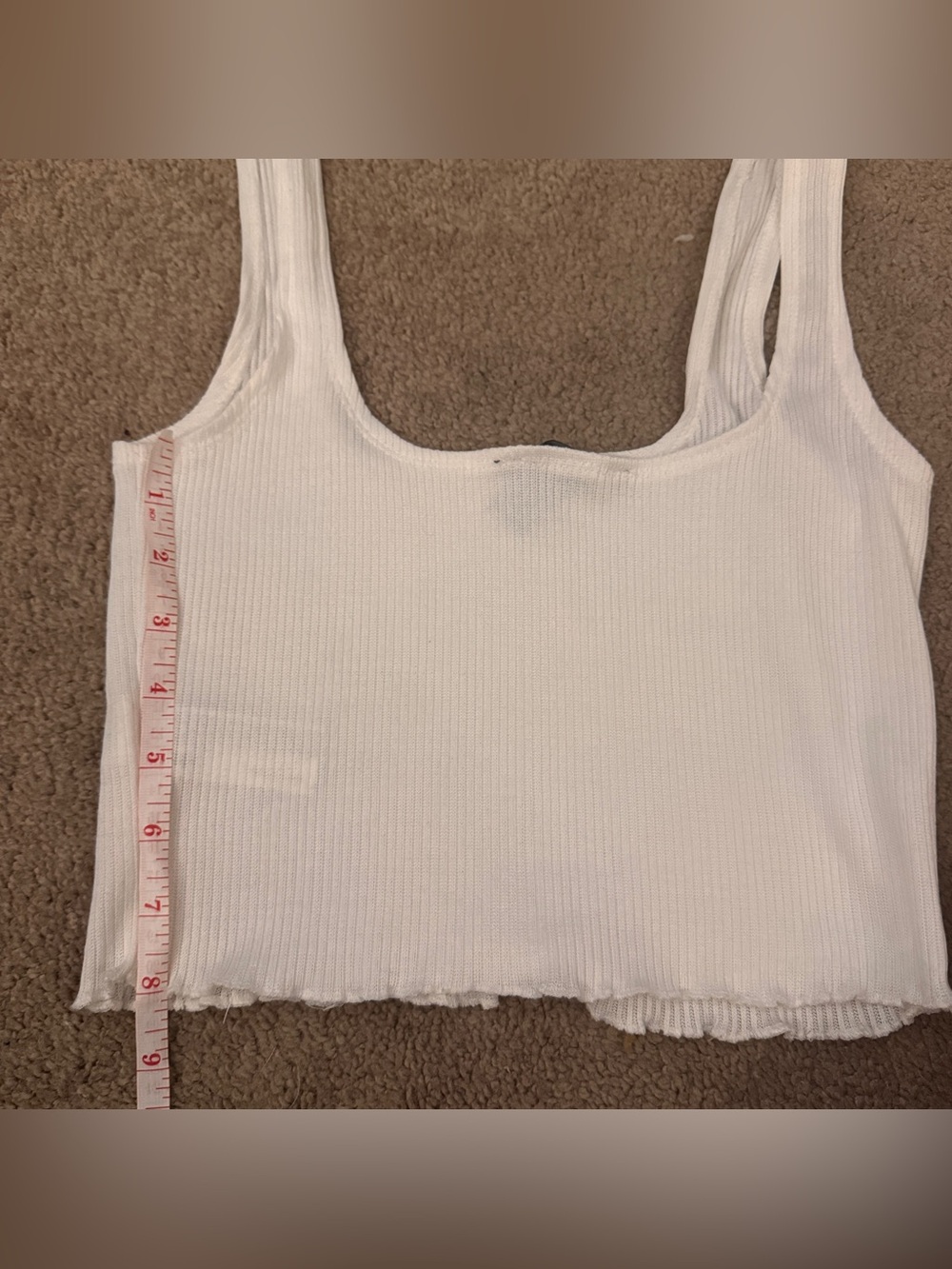NWOT Forever 21 White Ribbed Lettuce Trim Crop Tank Top - Picture 3 of 11
